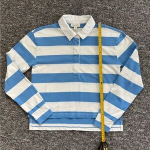On 34th Blue and White Striped Rugby Polo Shirt Size XS boxy fit side slit women